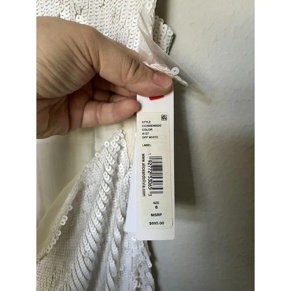 NEW Alice + Olivia Valli Cut Out Cami Maxi Dress White Sequins Size 6 Wedding - Picture 9 of 12